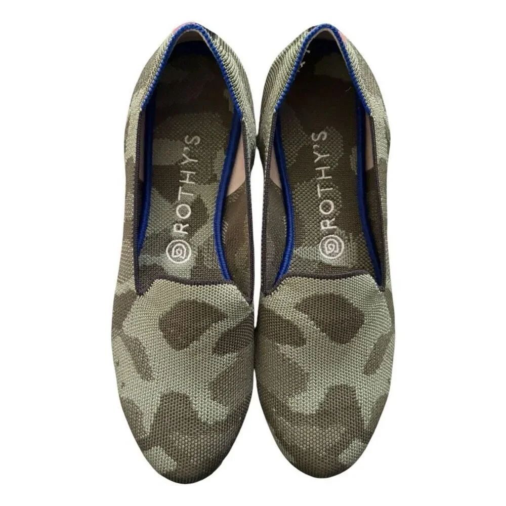 Rothy's Halo Green Camo Ballet Flat loafers Women’s Size 8.5 Round toe